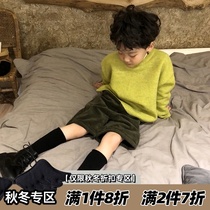 Childrens avocado green crew neck sweater 2021 new foreign style boys spring and autumn trendy baby loose fashion childrens clothing