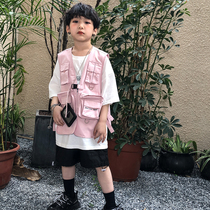 Pear vortex home girl boy pink horse clip Foreign style outside wearing childrens vest vest spring and autumn suit Net red childrens clothing