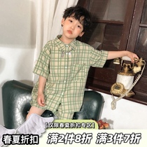 Pear family original mens and womens plaid shirt summer suit childrens 2021 summer new net red Korean version of the foreign style