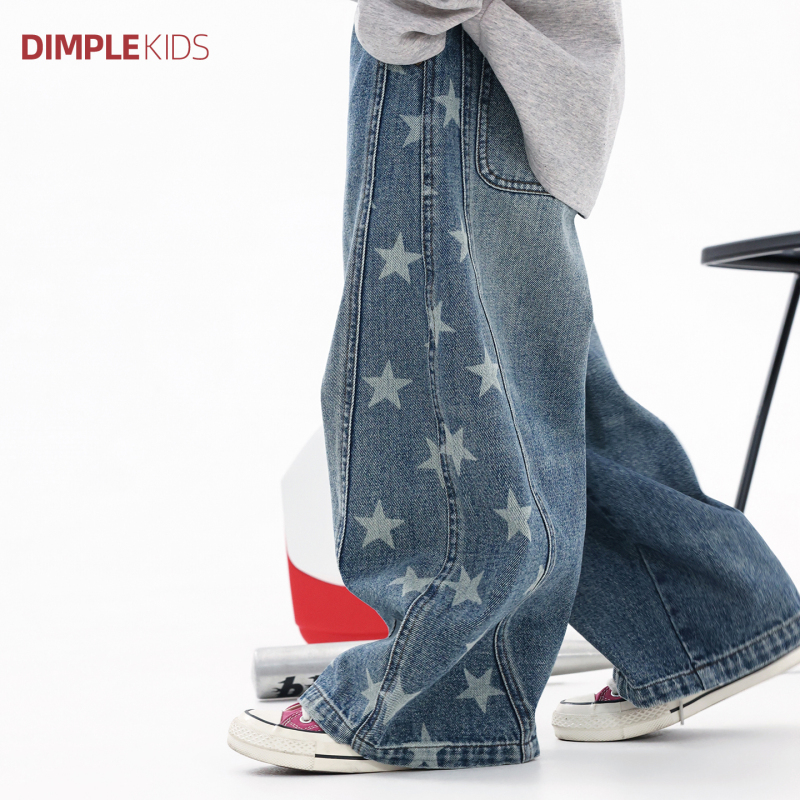 High-Sweetness Pear-Shaped Children's Clothing'Retro Blues' Boys' American Retro Blue Star Jeans Wide-Leg Pants Long Pants High-Sweetness Pear-Shaped Children's Clothing'Retro Blues' Boys' American Retro Blue Star Jeans Wide-Leg Pants Long Pants