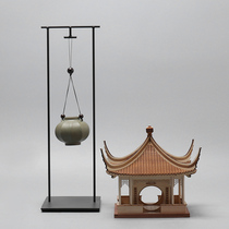 New Chinese-style Zen courtyard back-flowing incense ornaments creative wooden pavilion building eaves model room soft decorations
