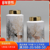 Modern new Chinese light luxury model room soft decorations ceramic cans ornaments living room coffee table desktop porch crafts