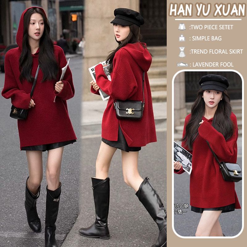 Pregnant Women's Autumn and Winter Red Knitwear 2026 New Style New Year and Christmas Atmosphere Loose Long Hooded Knitwear Top Pregnant Women's Autumn and Winter Red Knitwear 2026 New Style New Year and Christmas Atmosphere Loose Long Hooded Knitwear Top
