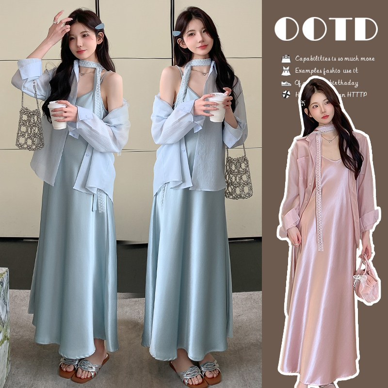 Maternity Summer Dress 2026 New Style Cool Design Sun-Protective Shirt Acetate Satin French-Style Camisole Dress