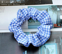 Free shipping for 6 hair ties, cotton hair ties, hair accessories, headwear, college style blue fine grid