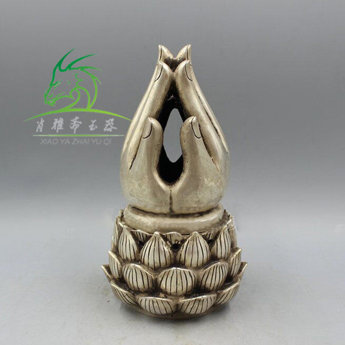 Xiao Yazhai antique white copper Fuhui big bergamot incense burner Antique incense plate incense burner furniture ornaments