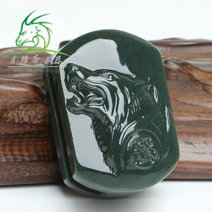 Xiao Yazhai Natural and Tian Yuqing jade Wolf Head Belt Buckle Male's Atmospheric Wolf Totem stone belt buckle