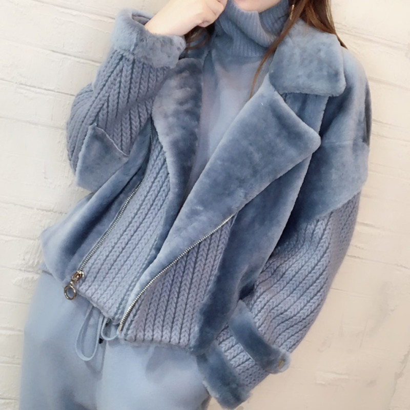 New European Station Side Zipper Sleeve Knitted Fur