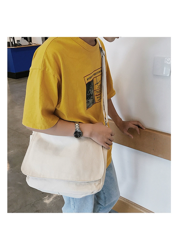 Túi xách nam phiên bản Hàn Quốc của túi đeo vai bằng vải bố túi văn học túi lớn đa năng túi xách chéo đa năng - Túi của con người
