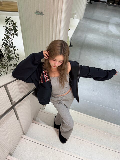 Mungsera'American Special Edition' Navy Blue Thick Embroidered Letter Sweatshirt Jacket