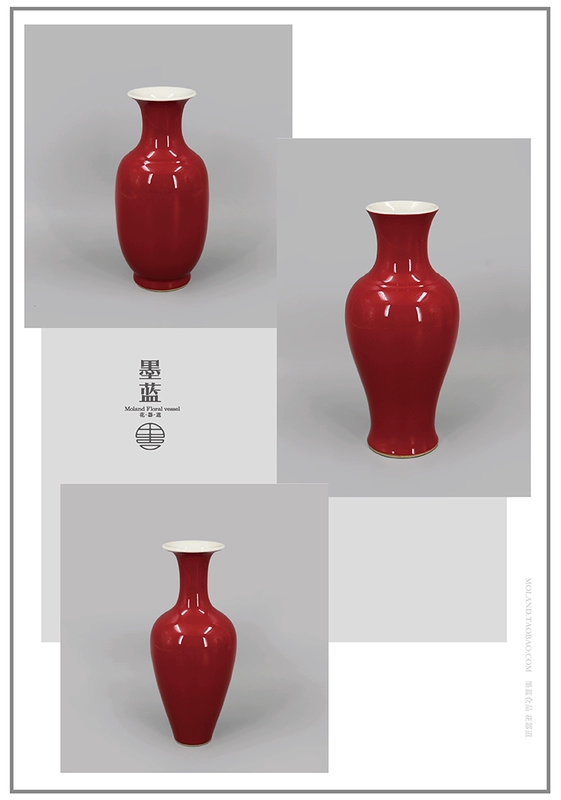 Cổ sứ chai rắn màu Jingdezhen hoa cắm hoa liễu đuôi phượng đuôi miệng mận chai nấm đỏ - Vase / Bồn hoa & Kệ