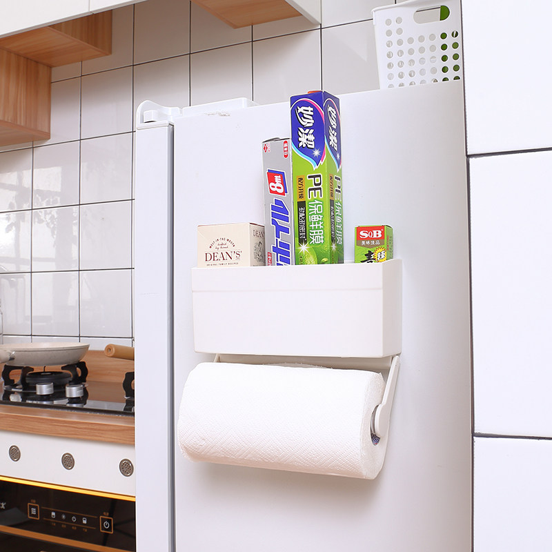 Japan KM.1225.With storage box magnetic paper towel holder Refrigerator with magnet hanger plastic multi-purpose storage rack