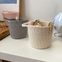 ins cotton thread fabric hanging bag wall double ear basket mobile phone cosmetics storage box behind the door key debris basket