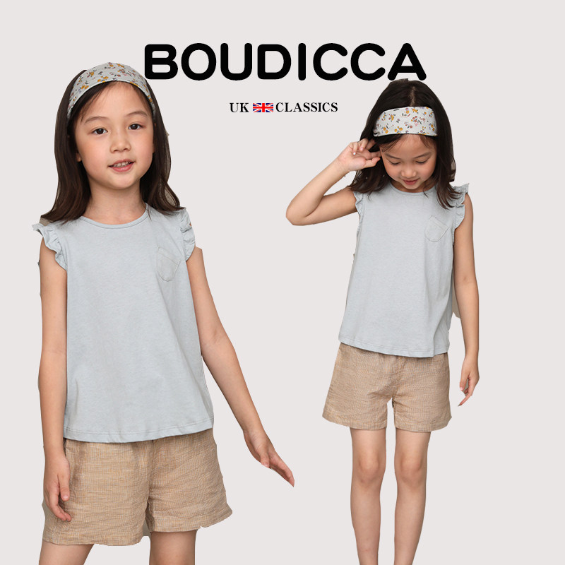British BOUDICCA children's clothing summer new men's and women's thin section retro elastic linen grid five-point shorts