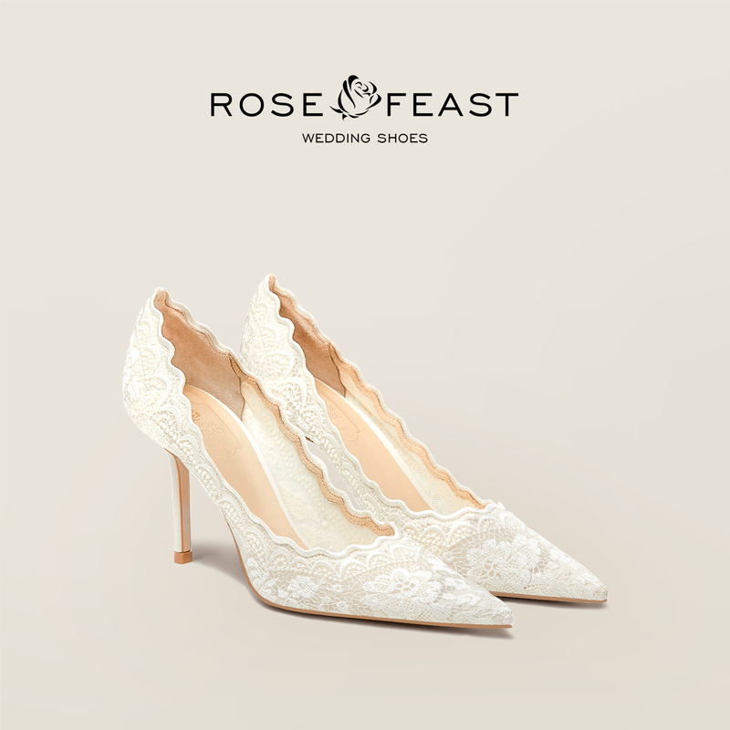 Rosecastle Moonlight Rose French Wedding Shoes for Women 2025 Spring New White Mesh High-Heeled Cheongsam Shoes