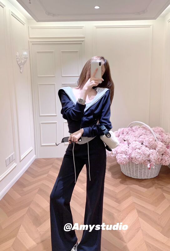 2026 Autumn New Korean Style Amy Versatile Hooded Zipper Jacket + High-Waisted Slimming Wide-Leg Pants Three-Piece Set 2026 Autumn New Korean Style Amy Versatile Hooded Zipper Jacket + High-Waisted Slimming Wide-Leg Pants Three-Piece Set