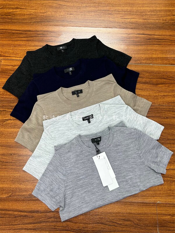 Timeless Classic~T*H Simple and Elegant Basic Crew Neck 100% Fine Wool Short-Sleeve Knit Sweater T-Shirt Top