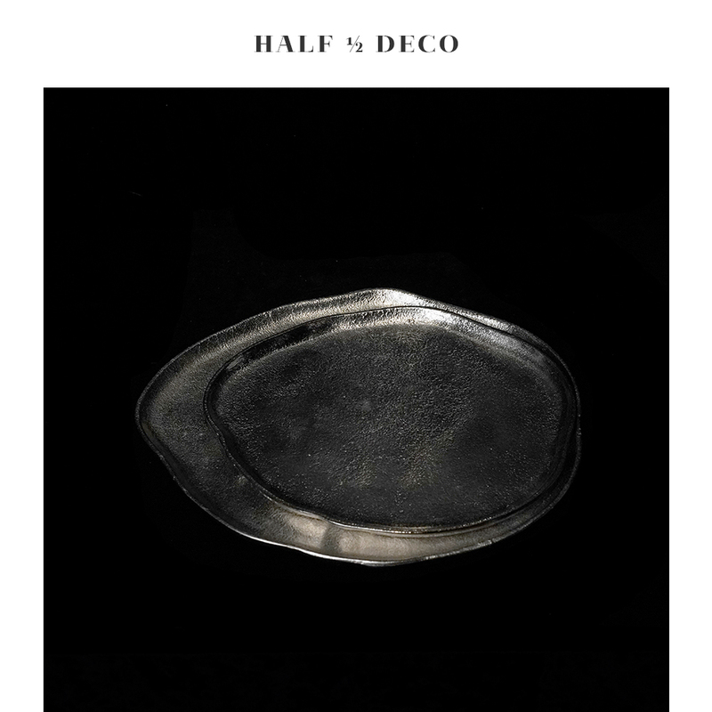 Half ½ Deco Indian Imported Aluminum Irregular Shallow Edge Fruit Plate Tray Decorative Plate Ornament