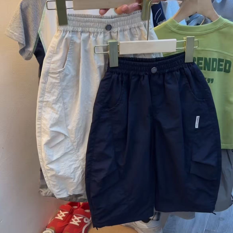 【Tangtangma】Children's Spring/Summer New Korean Style Loose Versatile Solid Color Trendy Cargo Pants for Boys and Girls, Thin