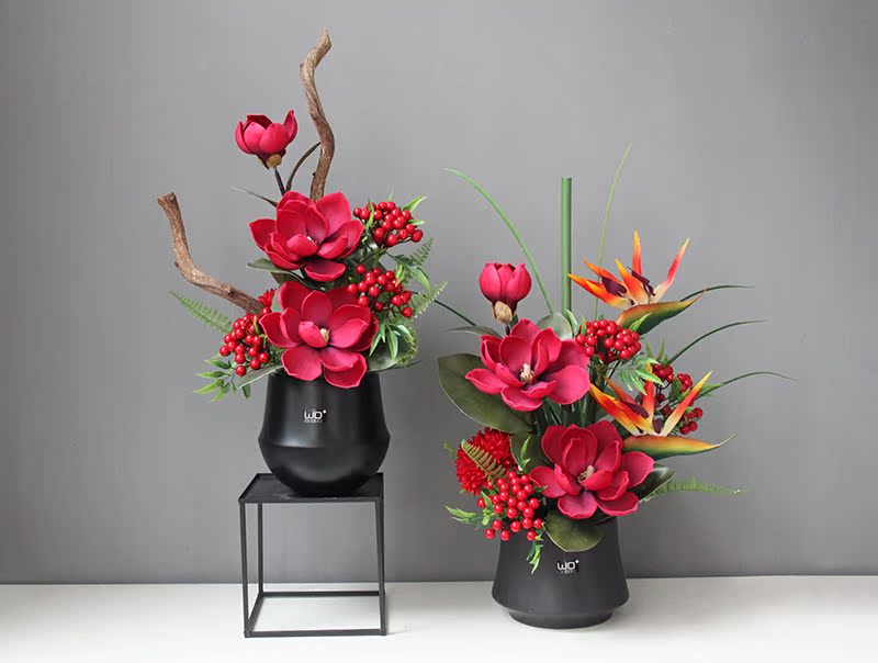 Simulation yulan crabapple auspicious fruit ceramic POTS of new Chinese style flower, the sitting room tea table table study decorate artificial flowers