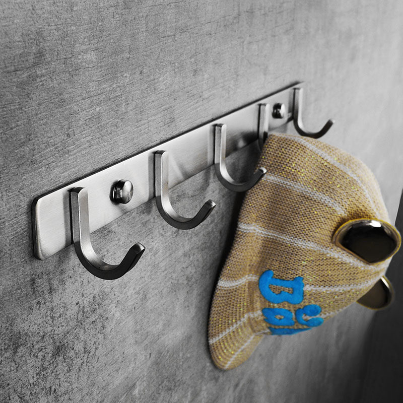 Punch-free 304 stainless steel hook row hook clothes hook nail-free coat hook clothes hook bathroom hook wall hanging