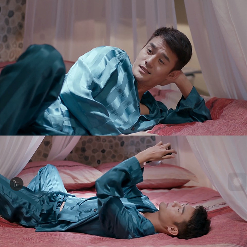 Lụa đồ ngủ nam mùa hè mỏng dài tay quần thanh niên Hàn Quốc lụa satin dịch vụ nhà của nam giới mùa xuân và mùa thu phù hợp với đồ bộ pijama nam