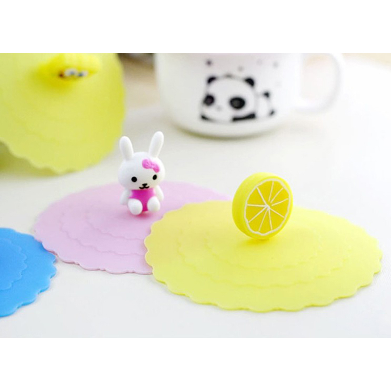Thực phẩm lớp silicone nắp nắp niêm phong phim hoạt hình dễ thương cốc che bụi chống rò rỉ nắp nắp tách trà bình giữ nhiệt cao cấp