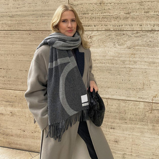 Swedish Geometric Jacquard Letter Wool Scarf for Women 24 Autumn and Winter Warm Thickened Double-Sided Cashmere Tassel Large Shawl