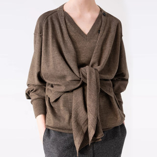 Lemaire Wool Sweater Top for Women 24 Spring and Autumn New Style Fake Two-Piece European and American Pullover V-Neck Knitwear Jacket