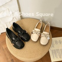 Miss Yan Yan Family Miss Xiaoqing 2022 Lefoo Low heel Inn round Korean version with small fragrant wind and low heel for small leather shoes