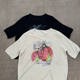 Western-Style Lychee Print Mid-Sleeve Knit Top for Women, Loose Fit, Slimming, Thin Round-Neck T-Shirt 2870