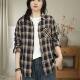 2025 Autumn New Polo Collar Loose Casual Long Sleeve Pure Cotton Vintage Commuting Plaid Shirt for Women 25112