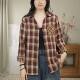 2025 Autumn New Polo Collar Loose Casual Long Sleeve Pure Cotton Vintage Commuting Plaid Shirt for Women 25112
