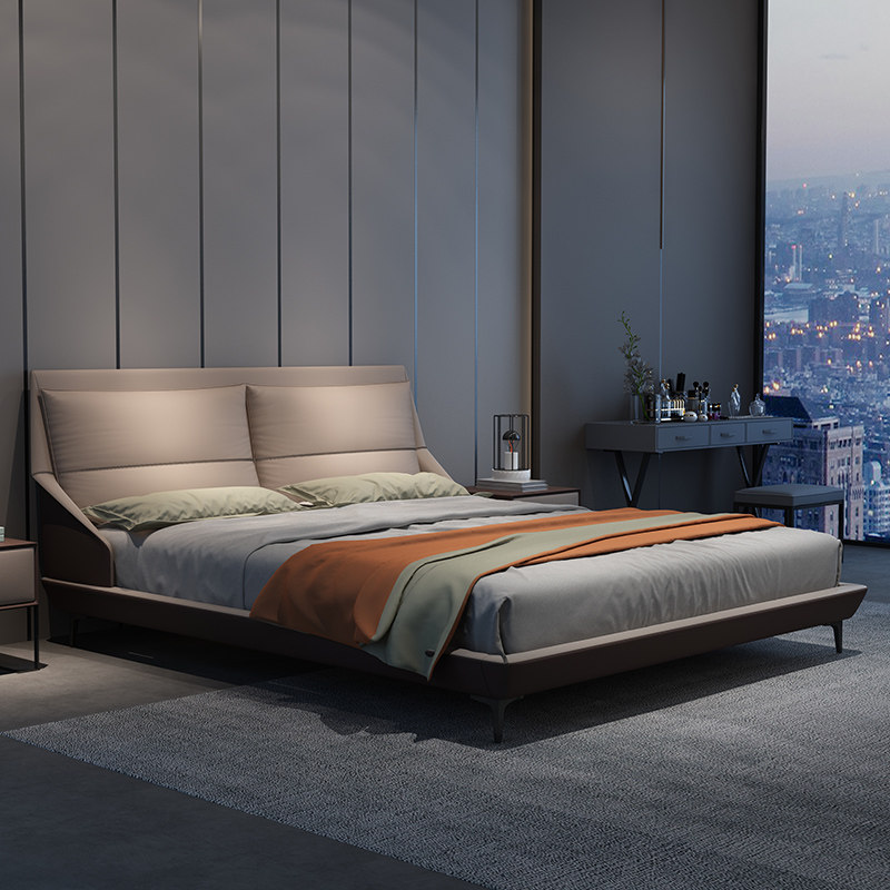 Light luxury Nordic solid wood leather bed double bed 1 8 meters master bedroom modern minimalist wedding bed 2 2 meters large