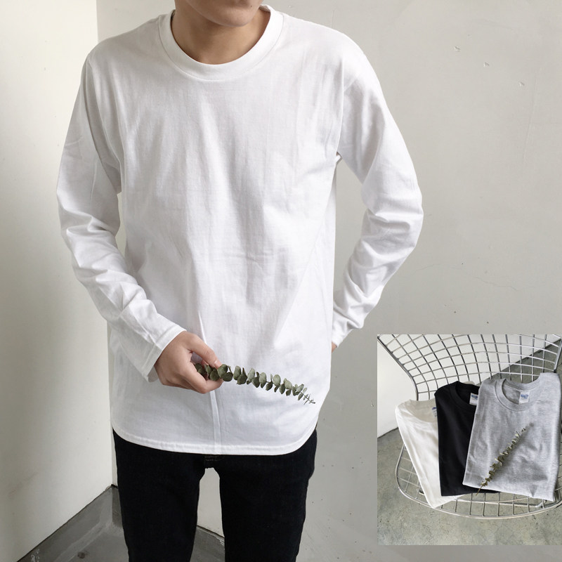 MTstudios韩国秋冬纯色长袖圆领棉T恤百搭简约日系阿美咔叽打底衫