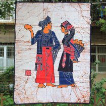 Large batik painting Yunnan Yi folk style fabric hanging painting restaurant bar wall decoration background ethnic figure painting