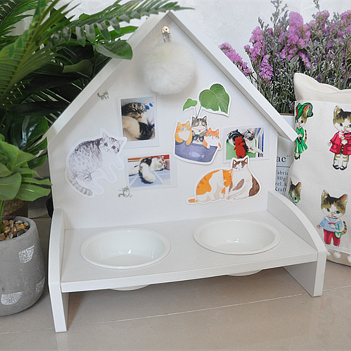 Bàn ăn nhà trắng, tường giật gân ~! SpiritZoo gỗ rắn không thấm nước loại phòng ăn bàn ảnh bàn mèo giá - Cat / Dog hàng ngày Neccessities Bát an đôi cho chó