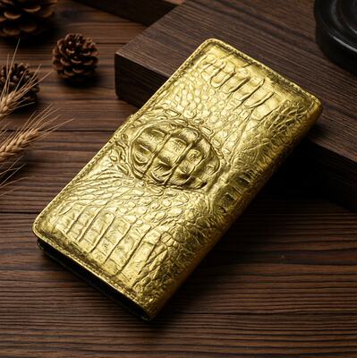 Thai crocodile leather wallet, high-end genuine leather long wallet, ticket holder, card case, large capacity, multiple slots, insert strap, fashionable and trendy