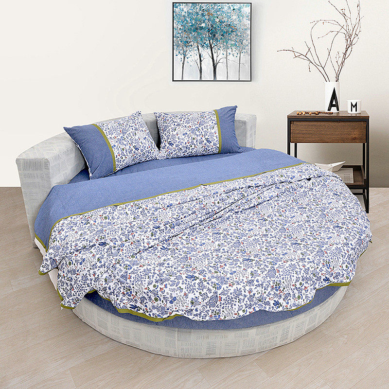 22 autumn and winter on the new round bed cover four-piece set thickened cotton bedding round kit custom ethnic blue floral custom