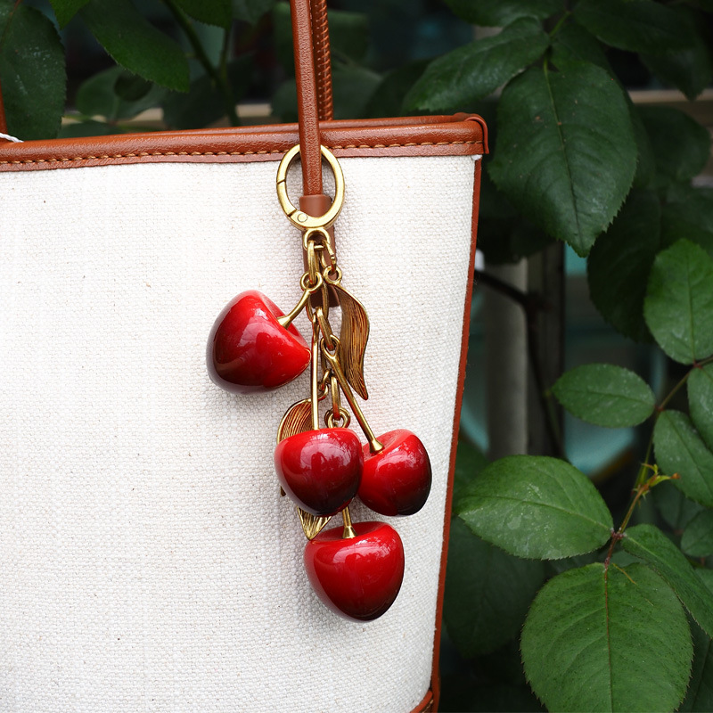 Suitable for Coach Vintage Cherry Pendant, Versatile Bag Resin Fruit Keychain, Bag Charm, Cherry with a High-End Feel