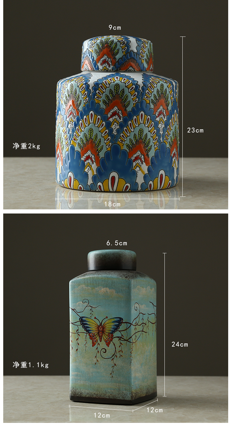 American light key-2 luxury porcelain pot storage tank with cover furnishing articles continental candy jar Chinese tea pot sugar can receive a decoration