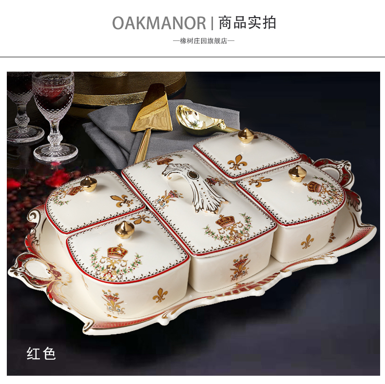 Tang 's estate of new Chinese style living room fruit bowl, compote household ceramics European - style key-2 luxury skyscrapers snack plate