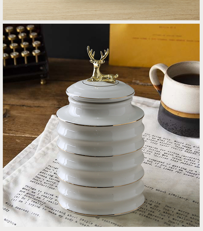 Nordic light much creative ceramic tank storage tank furnishing articles with cover seal pot tea pot deer head receive decoration