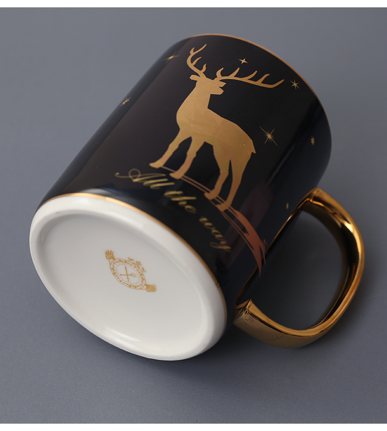 Nordic contracted literary elk mark cup with cover teaspoons of coloured drawing or pattern household glass ceramic cup constellation lovers coffee cup