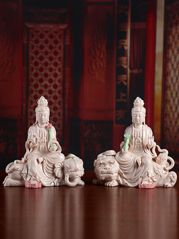 Dai Yutang ceramics Manjushri Pusa Samantabhadra statue Buddha statue Home worship Dehua white porcelain living room decoration ornaments