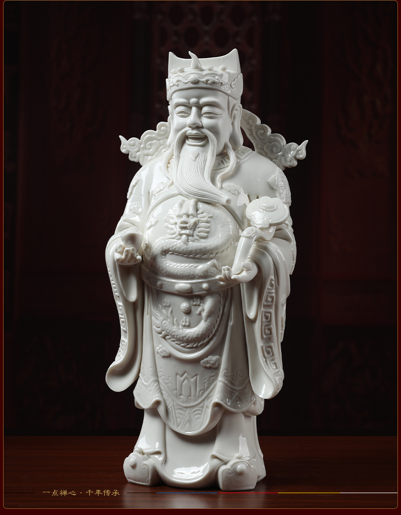 Yutang dai wealth dehua white porcelain Buddha housewarming shop furnishing articles vertical mammon like standing like opening