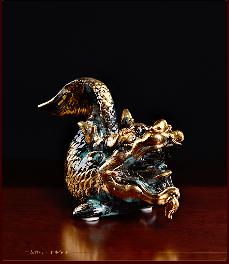 Yutang dai ceramic bronze color god beast straining three fine toad dragon turtle rock arowana fish craft ornaments furnishing articles