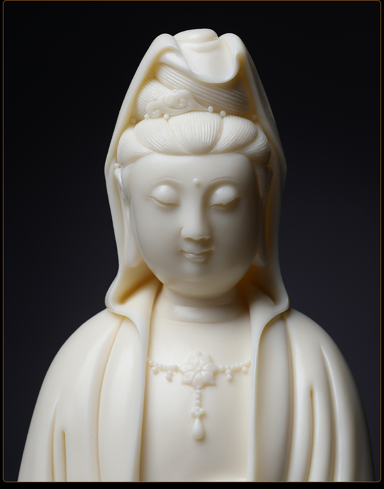 Yutang dai provincial master Lin Jiansheng works jade guanyin Buddha furnishing articles white/yellow porcelain ceramics D03-134