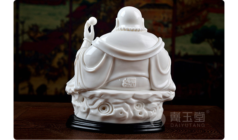 Yutang dai white marble porcelain dehua porcelain its art/8 inches by rock supporting bead maitreya D01-027