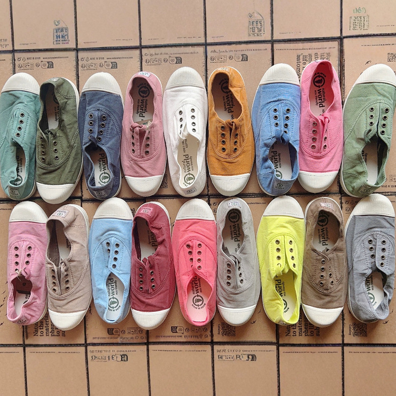 Spanish Natural World Parent-Child Slip-On Casual Canvas White Shoes for Women, Vintage Color Single Shoes